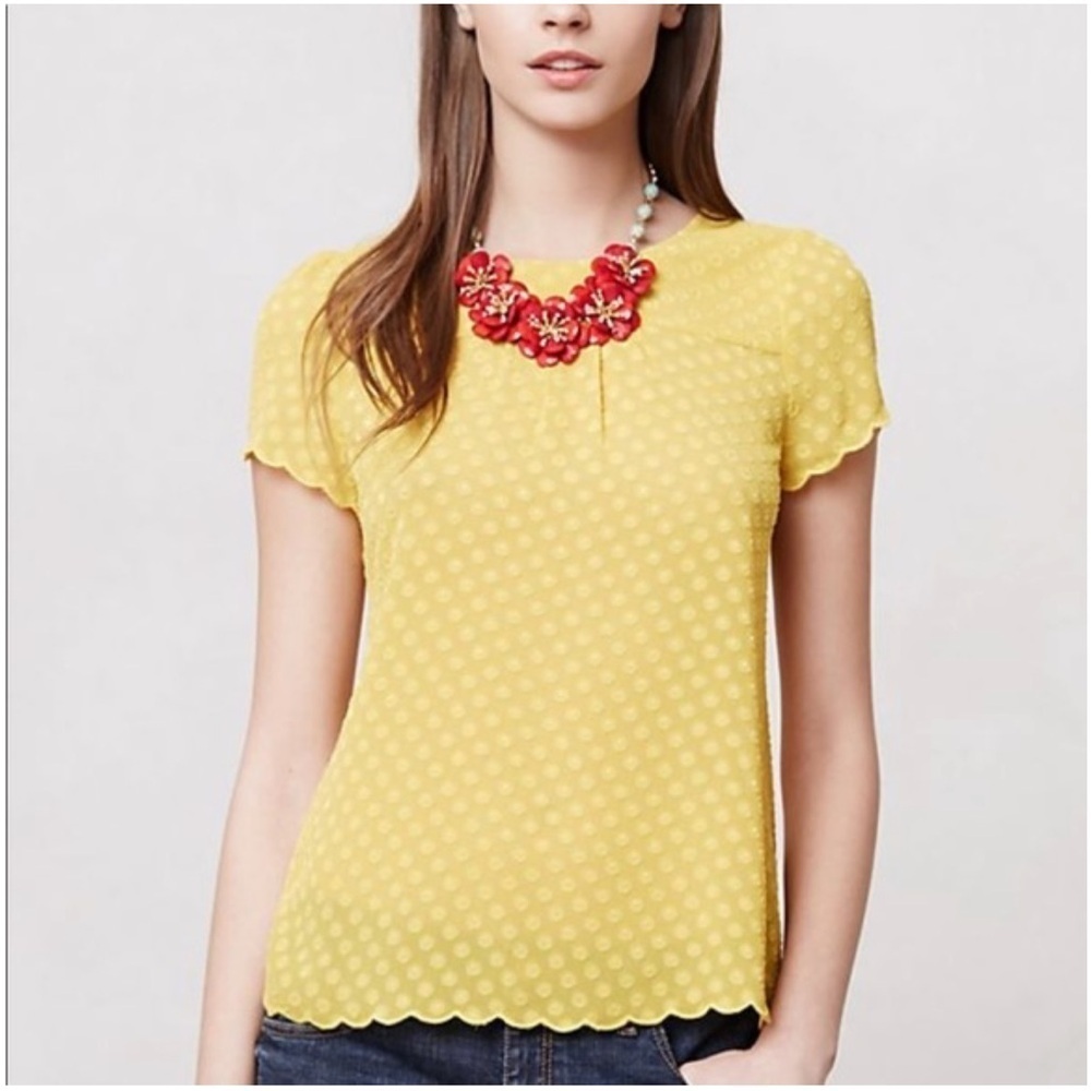 Anthropologie Yellow Polka Dot Short Sleeve Blouse